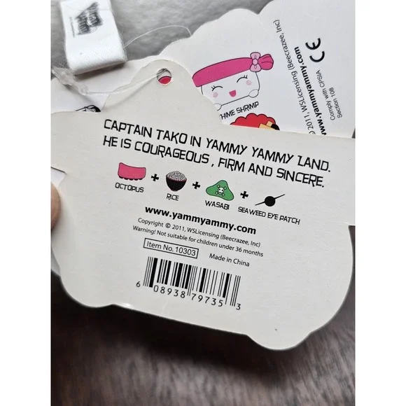 Yammy Yammy Captain Tako Sushi Large Pirate Stuffed Plush Cute Kawaii 2011 - Picture 7 of 7